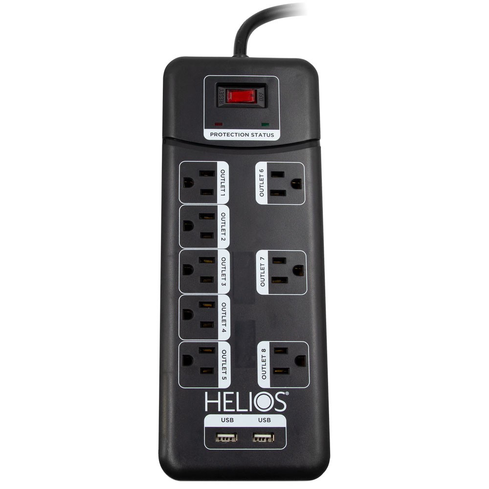 8-OUTLET 2160J SURGE PROTECTOR POWER STRIP WITH 2 USB 2.1A, STRAIGHT PLUG, 6FT (BLACK)