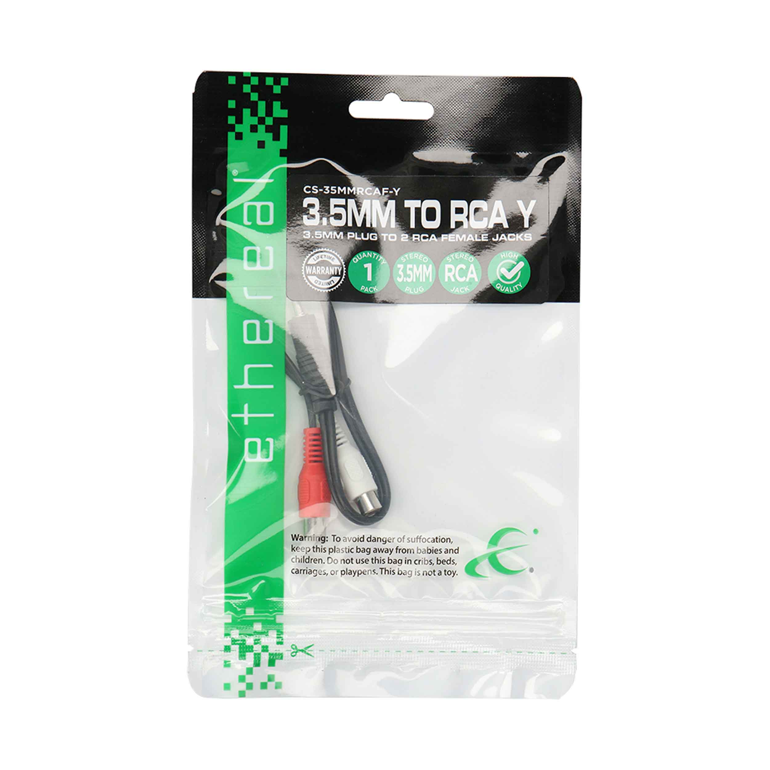 3.5MM STEREO MALE TO 2 RCA FEMALE AUDIO Y ADAPTER CABLE, 3FT