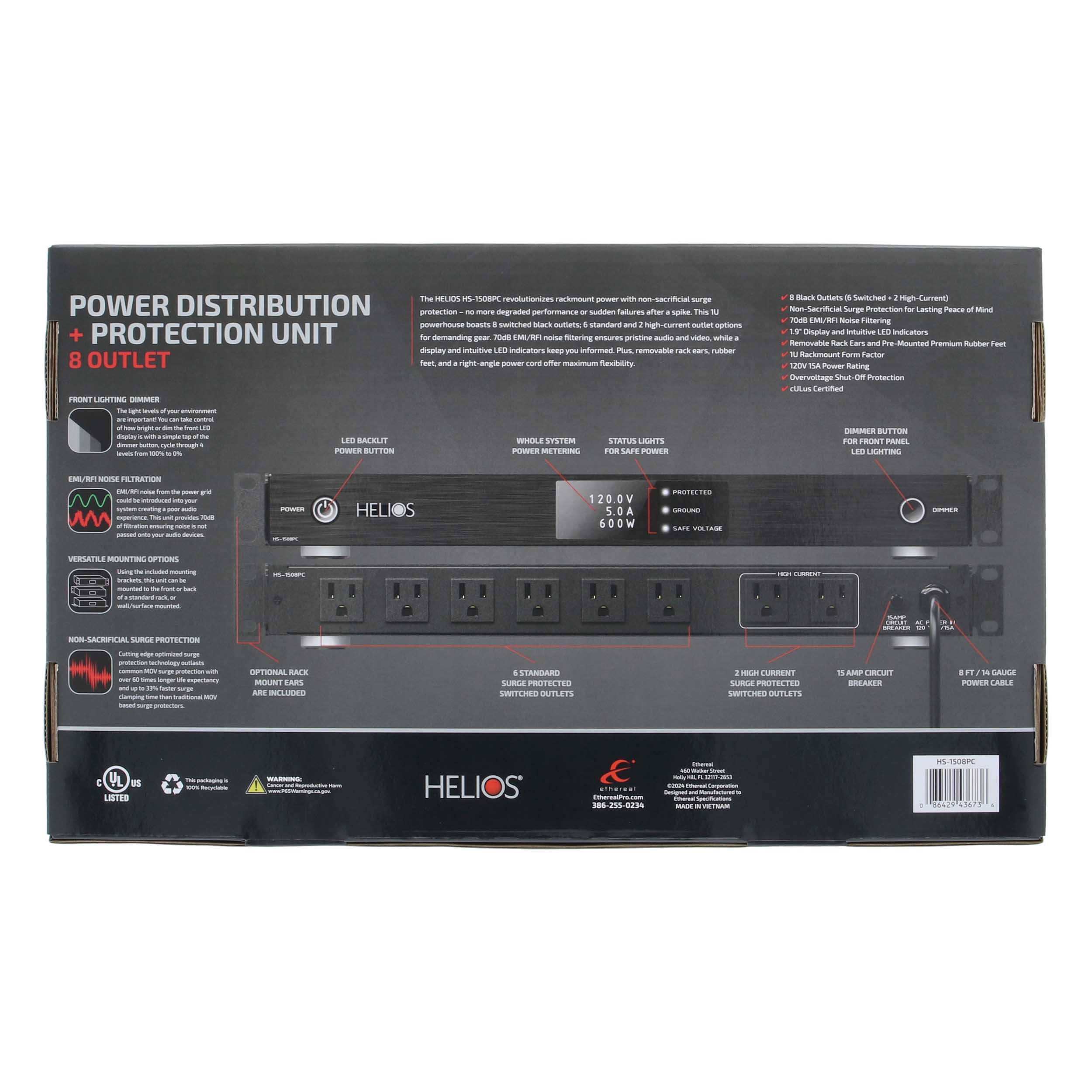 8 OUTLET RACK MOUNTABLE PWR CONDITIONER W/ONS3 NON-SACRIFICIAL SURGE PROTECTION