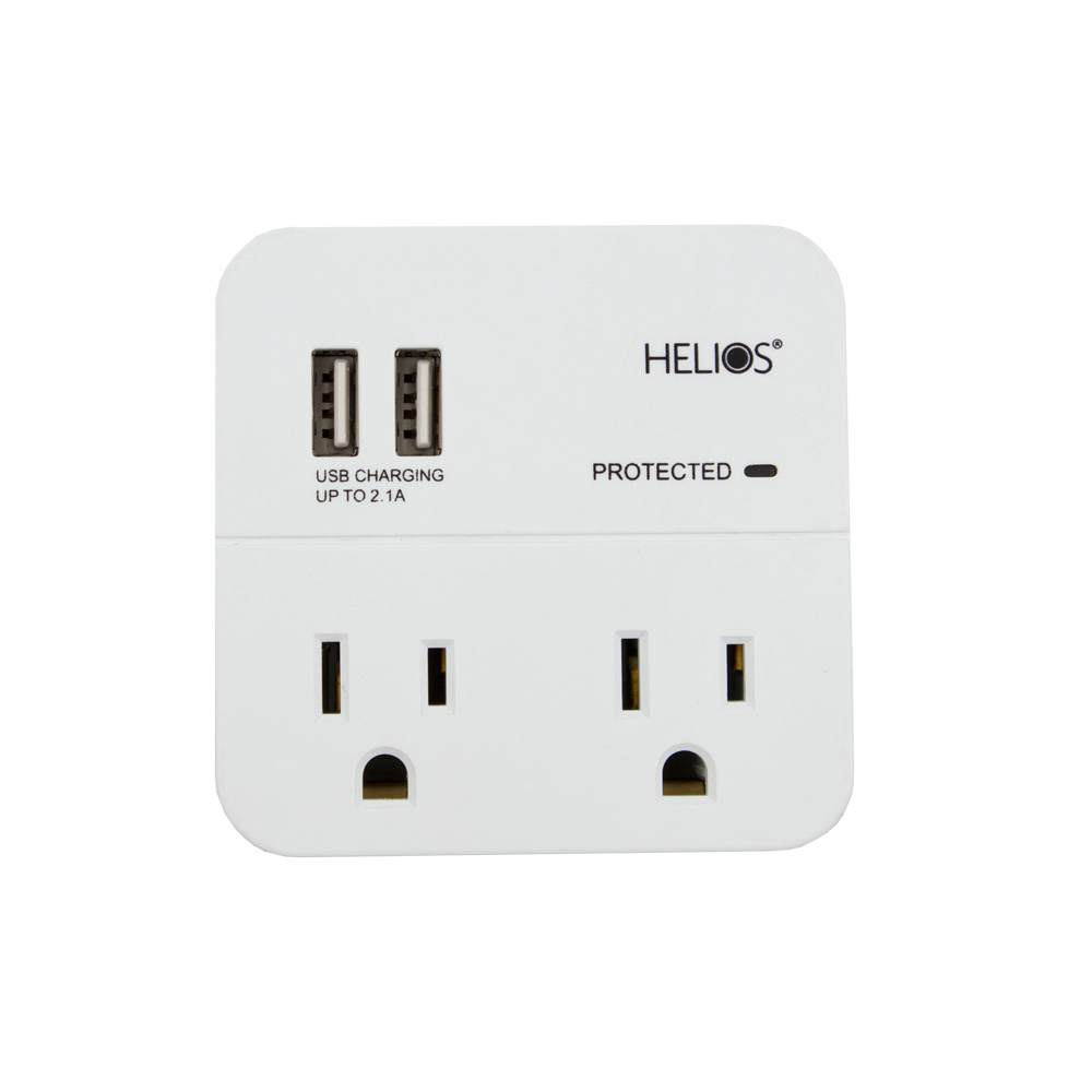 2-OUTLET 245J SURGE PROTECTOR WALL TAP WITH 2 USB 2.1A (WHITE)