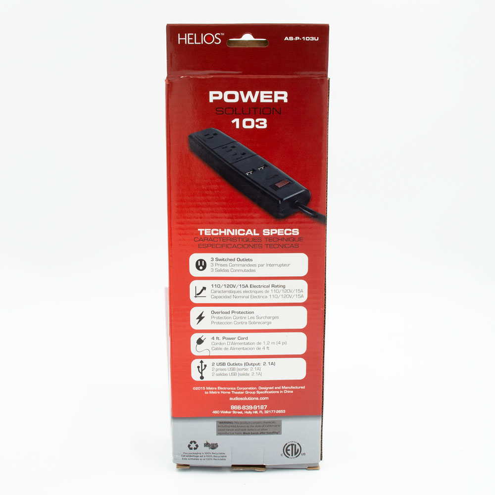 3-OUTLET 900J SURGE PROTECTOR POWER STRIP WITH 2 USB 2.1A, 4FT (BLACK)
