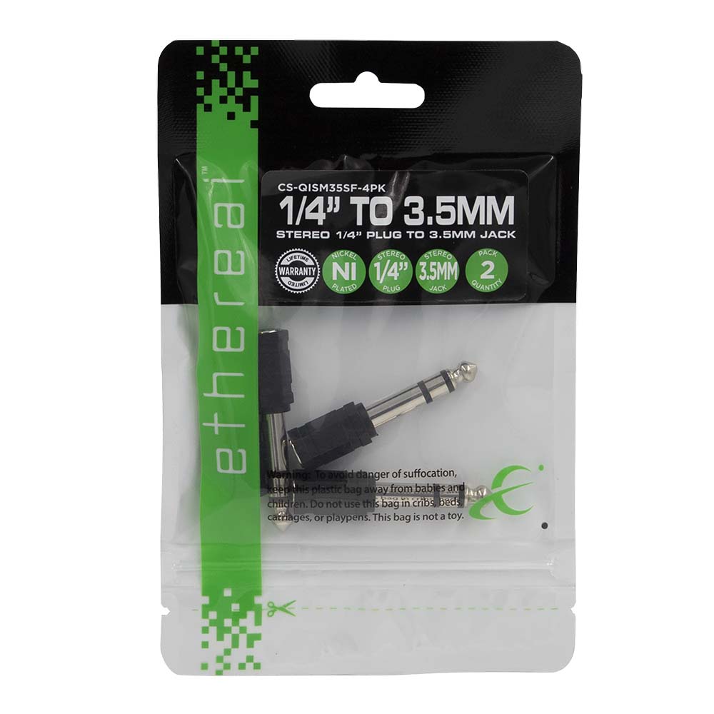 1/4 INCH STEREO PLUG TO 3.5MM STEREO JACK ADAPTER (4 PACK)