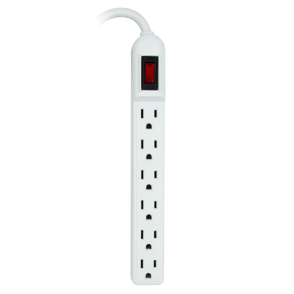 6-OUTLET POWER STRIP, UL, STRAIGHT PLUG, 4FT (WHITE)
