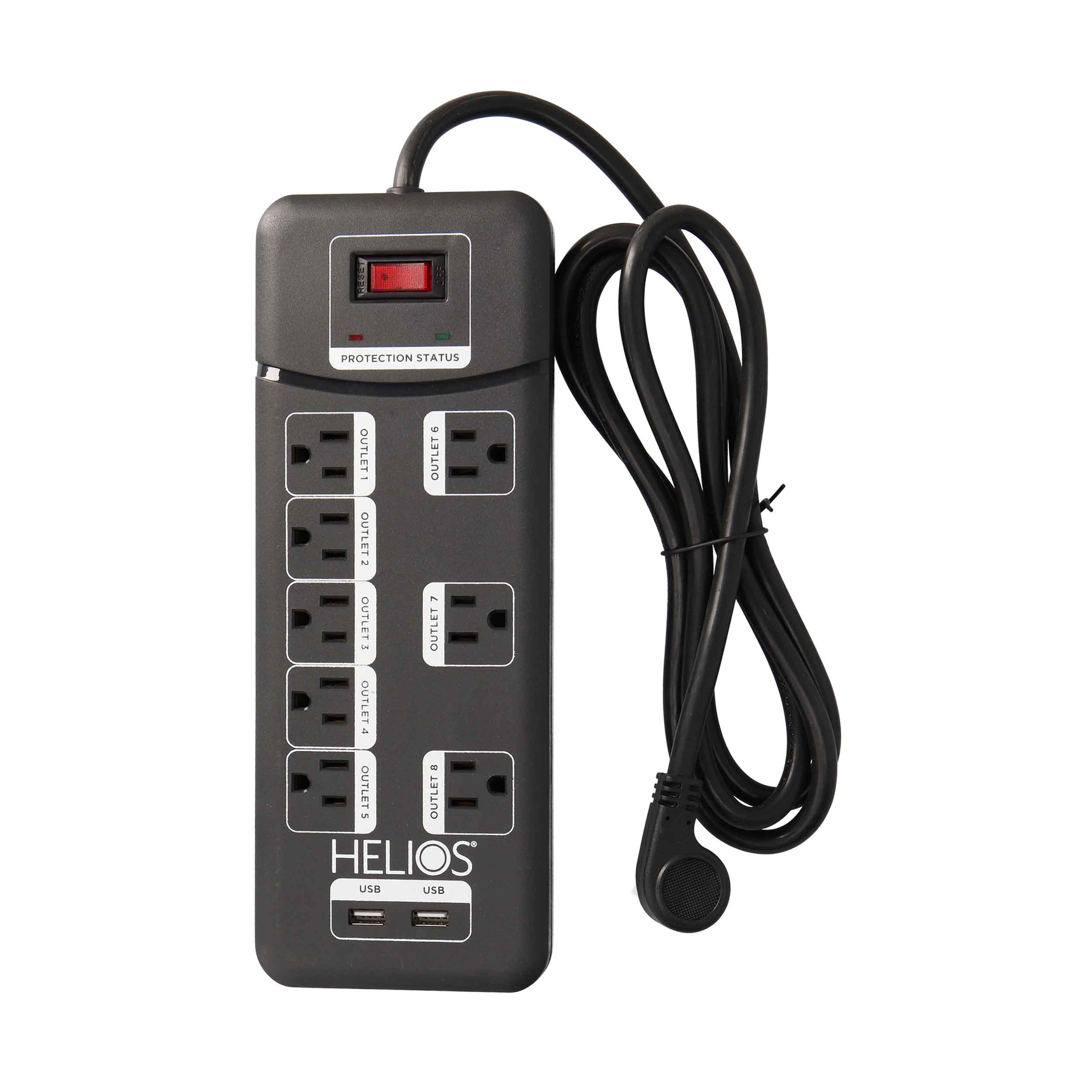 8-OUTLET 2160J SURGE PROTECTOR POWER STRIP WITH 2 USB 2.1A, RIGHT ANGLE PLUG, 6FT (BLACK)