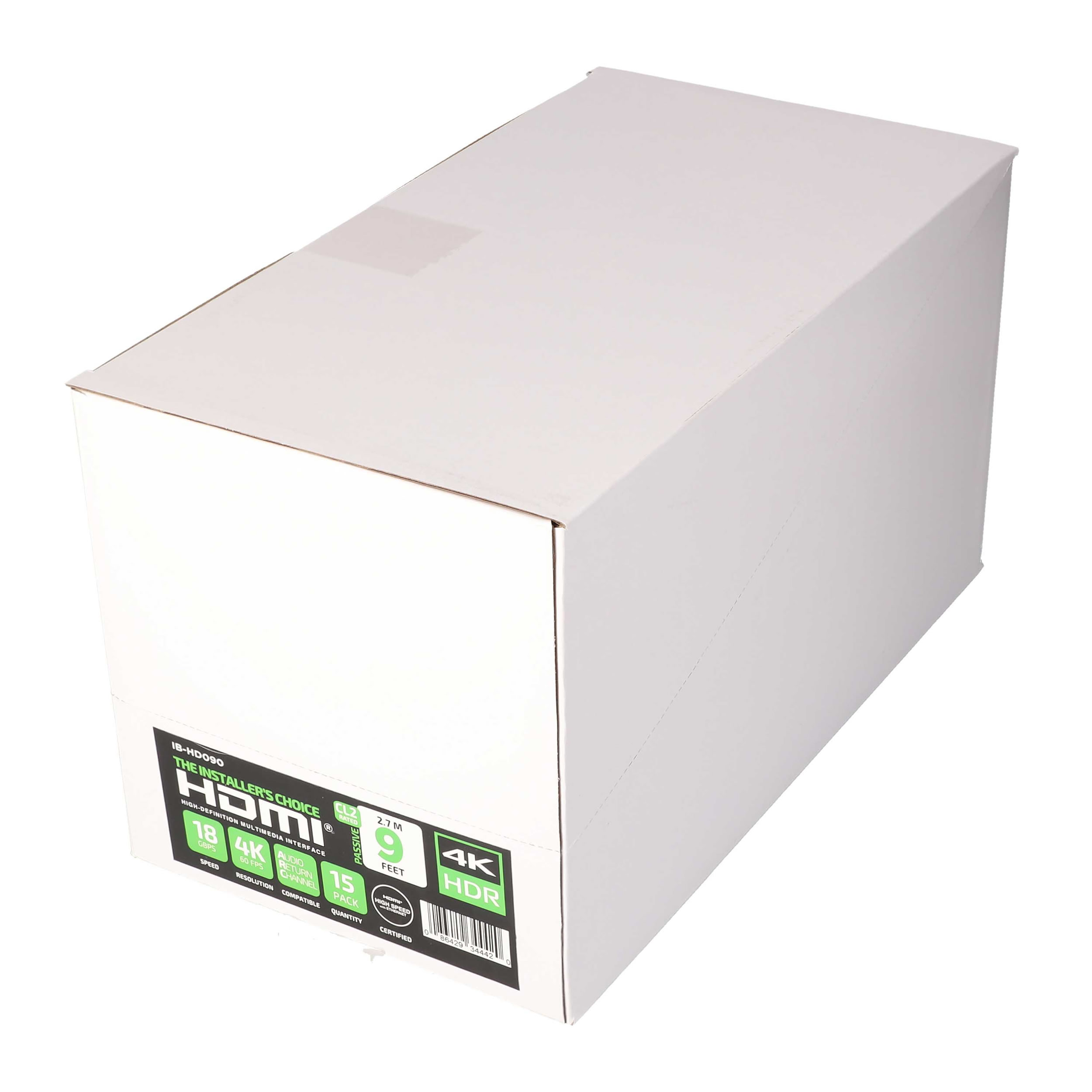 9FT HDMI CABLE 18GBPS HIGH SPEED, ARC/EARC, 15PK SHELF BOX